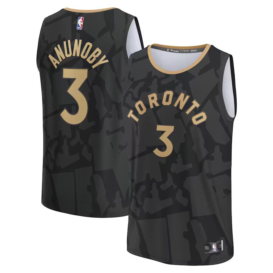 Men Toronto Raptors #3 OG Anunoby Fanatics Branded Black City Edition 2022-23 Fastbreak NBA Jersey